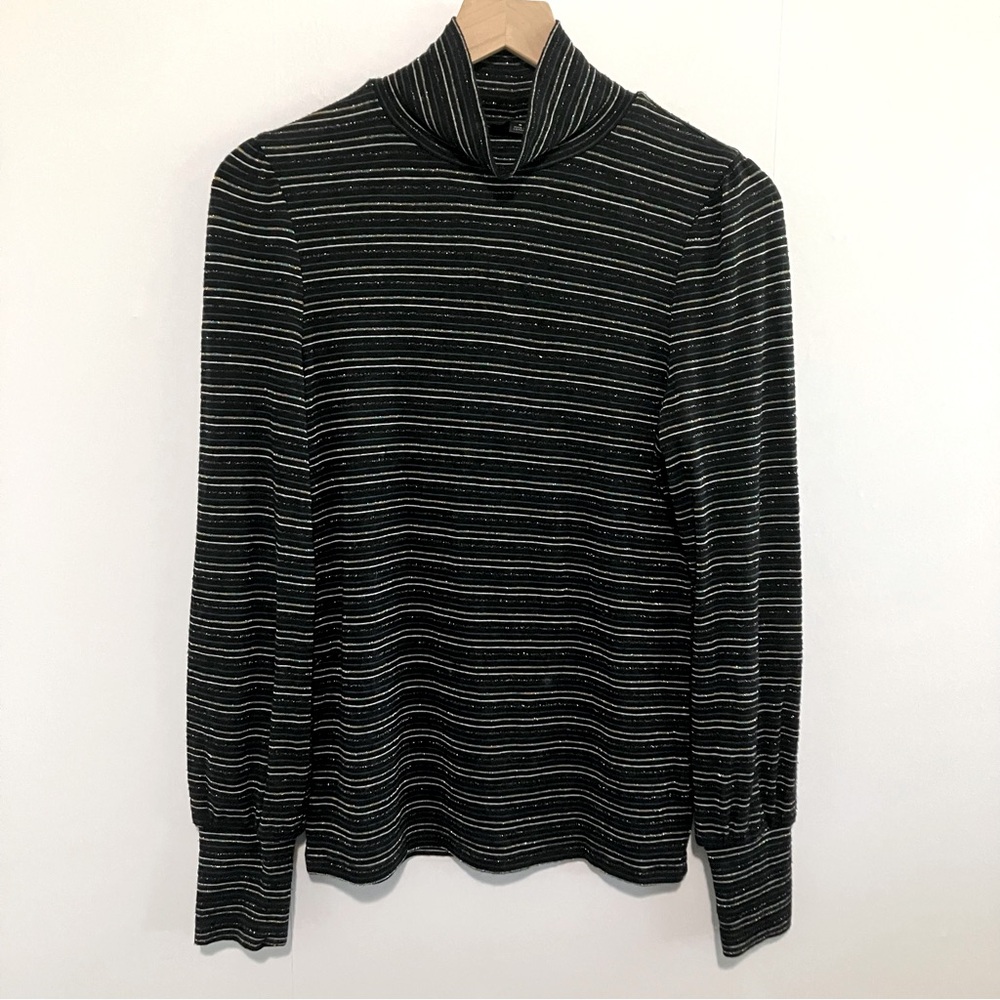 J. Crew Black Sparkly Rainbow Striped Turtleneck Sweater Size Small